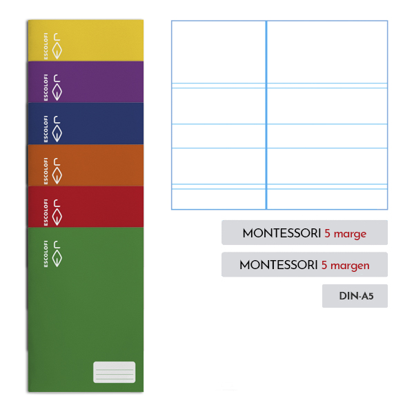 Llibreta Escolofi tapa fina Quart 32 f. Pauta Montesori 5 mm.