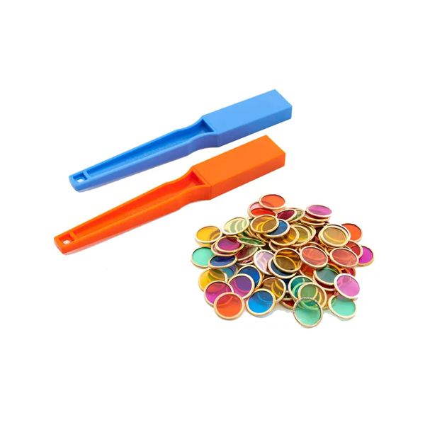 Lot 2 varetes i 100 fitxes magnètiques de colors translúcids