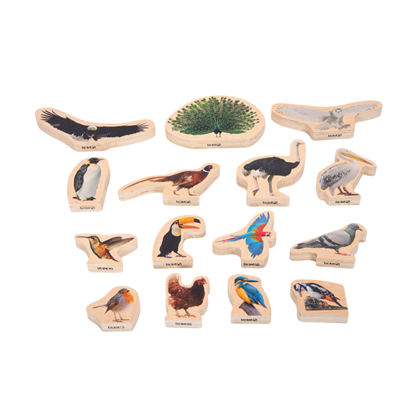Lott de 15 blocs de fusta d'ocells